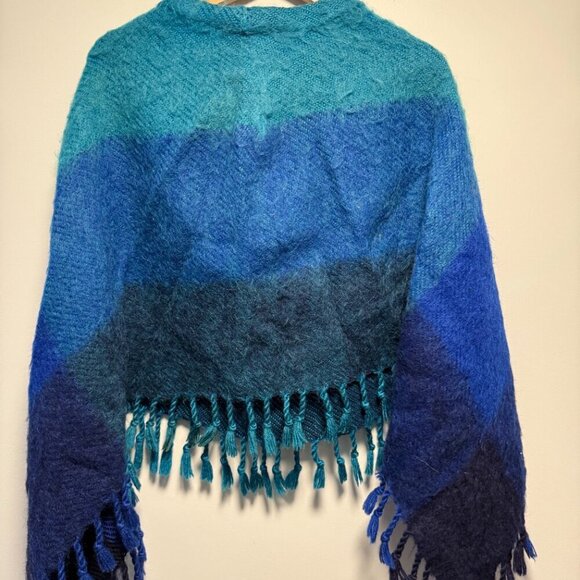 Blue Ombre Wool Poncho Wrap O/S - Picture 5 of 5